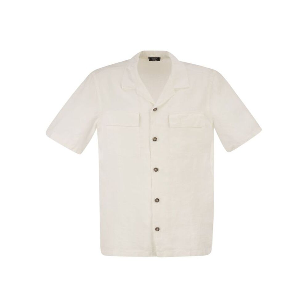 Peserico Men Lightweight Linen Bowling Shirt